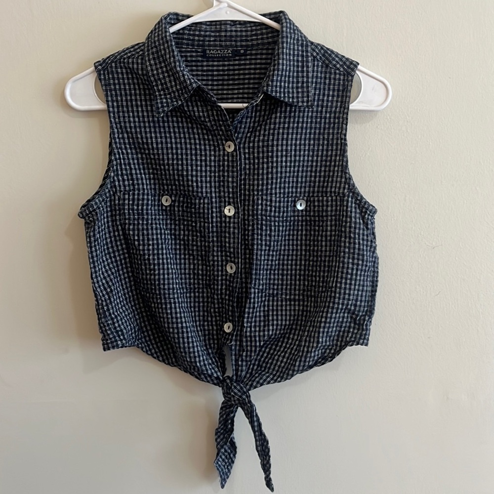 Ragazza Vintage Navy Plaid Button-up Tank Size S